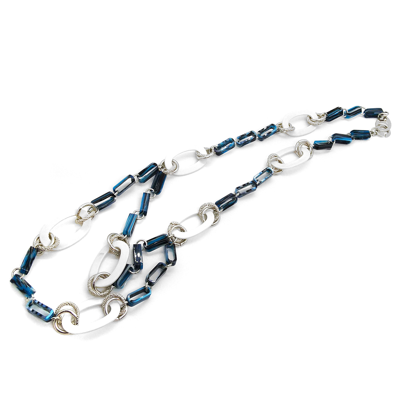 ECOO2-Necklace-cotton-flower-Bianco-multistrato-azzurroNero-argento-1