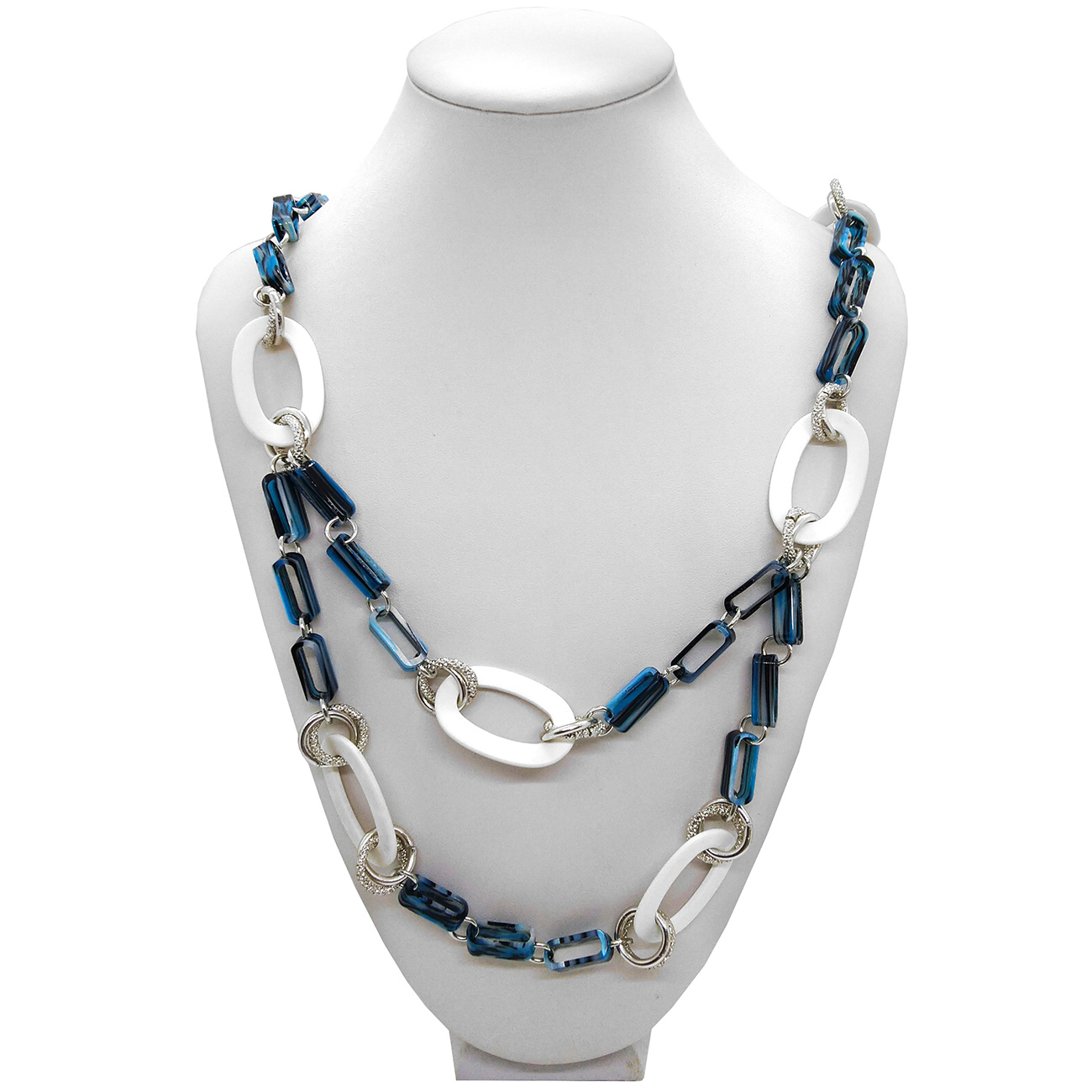 ECOO2-Necklace-cotton-flower-Bianco-multistrato-azzurroNero-argento-4