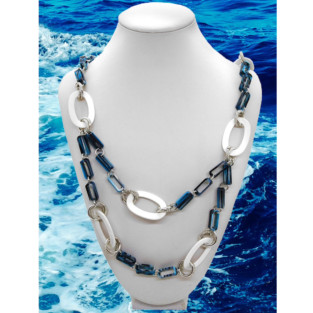 ECOO2-Necklace-cotton-flower-Bianco-multistrato-azzurroNero-argento-5